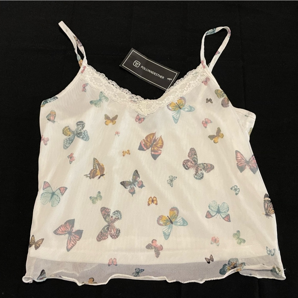 Just Polly Sheer Butterfly Crop Top NWT